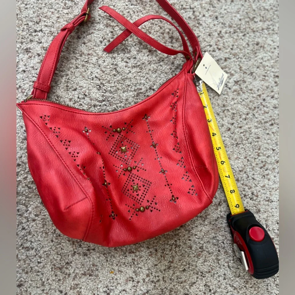 NEW LUCKY BRAND Newport‎ Red Studded Vegan Leather Small Cross-body hobo bag
